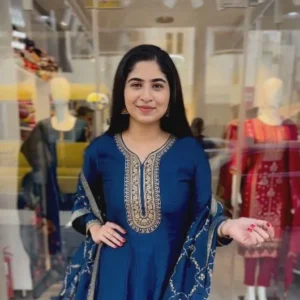 Peacock Blue And Black Zariwork Readymade Salwar Suit