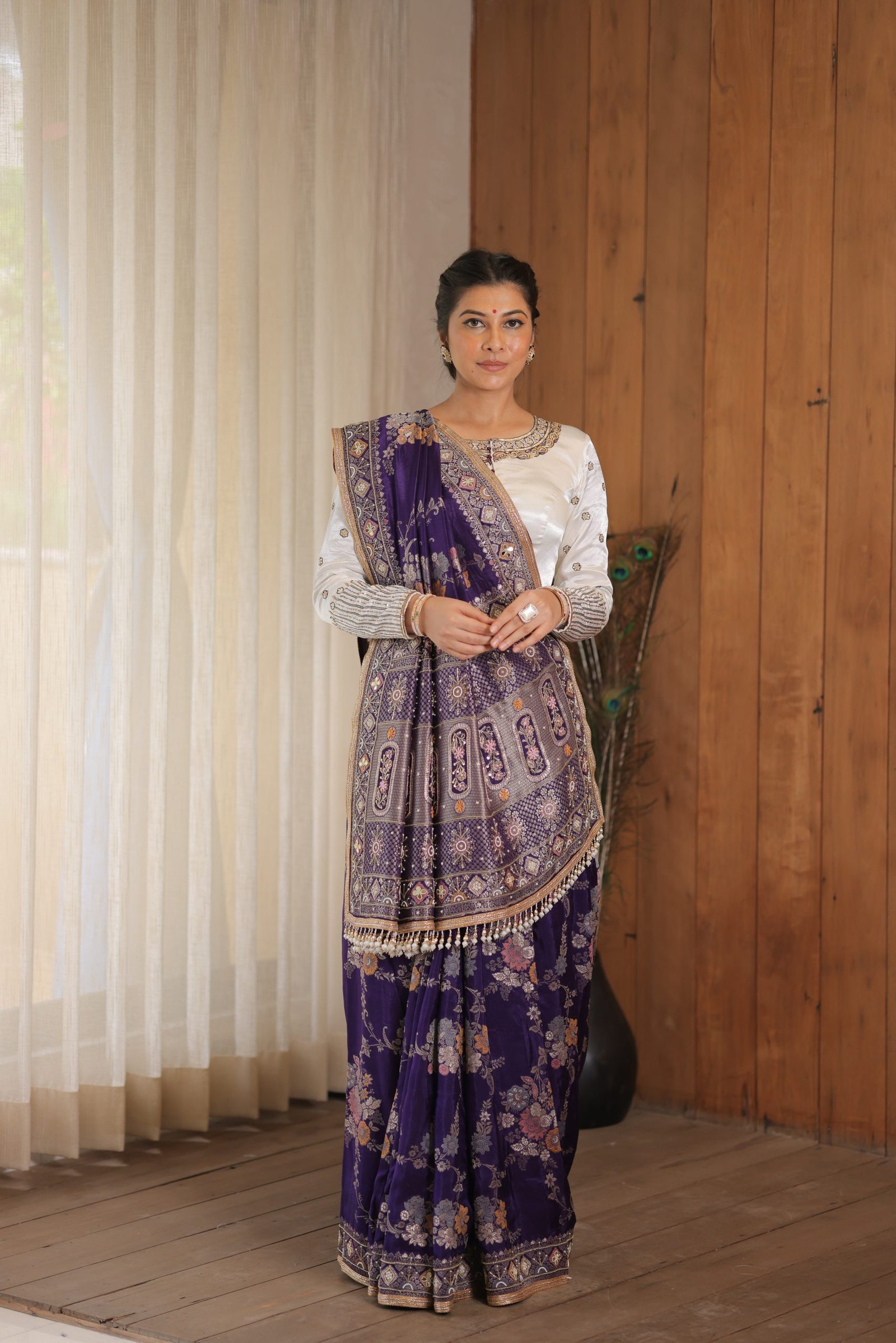 Designer Purple color Hand Embroidered saree - Image 3