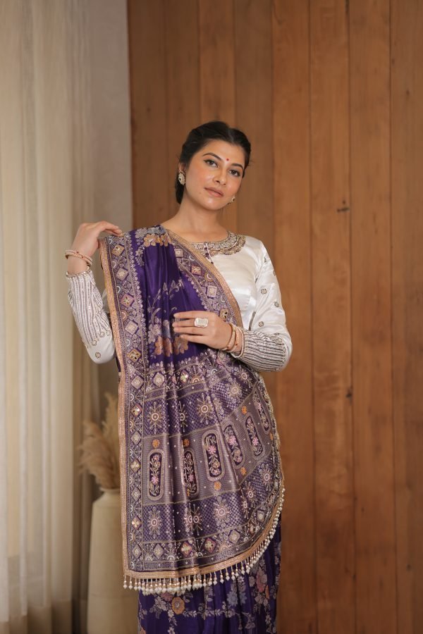 Designer Purple color Hand Embroidered saree - Image 2