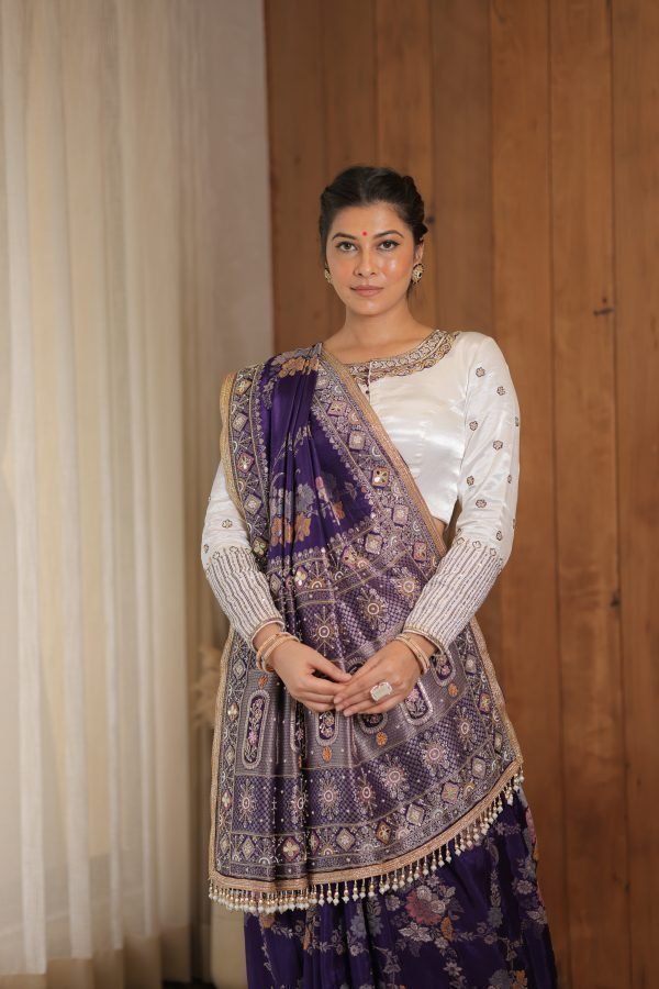 Designer Purple color Hand Embroidered saree