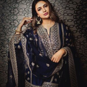 Navy Blue Color Sequence Work Sharara Suit