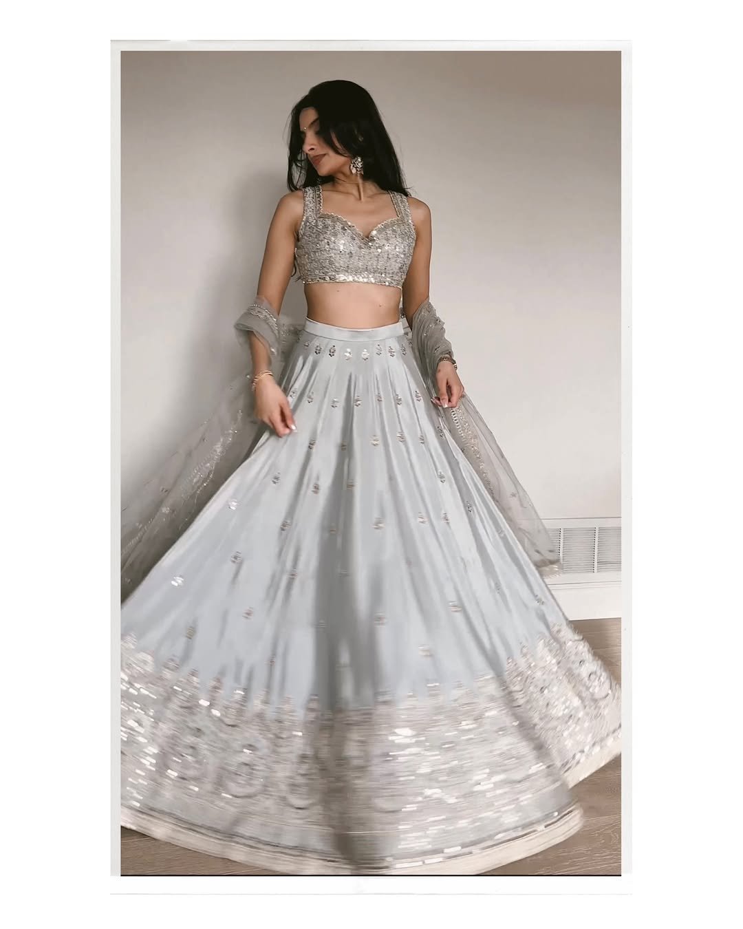 Silver Grey Sequins Embroidered Lehenga Choli with Net Dupatta - Image 2
