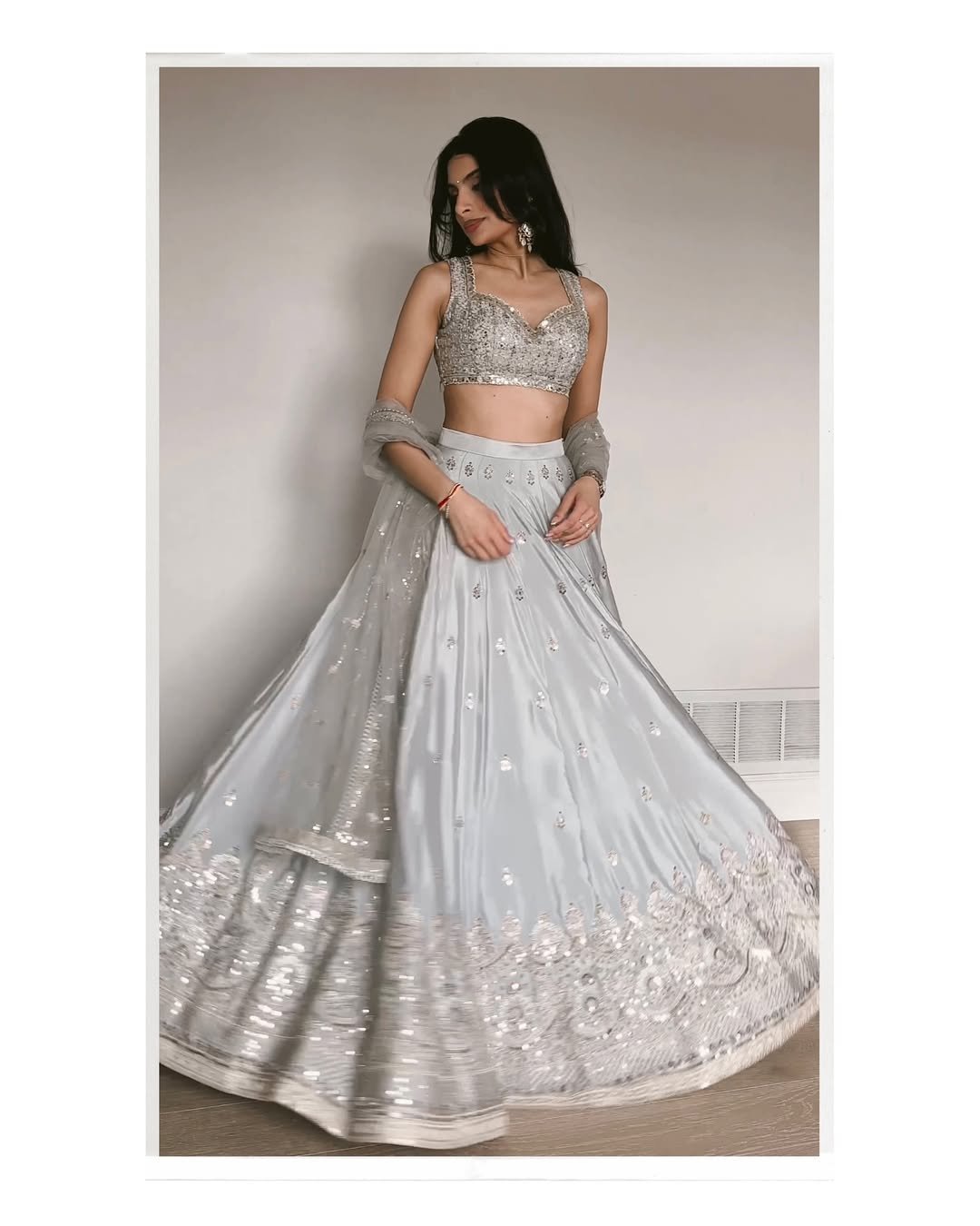 Silver Grey Sequins Embroidered Lehenga Choli with Net Dupatta - Image 4