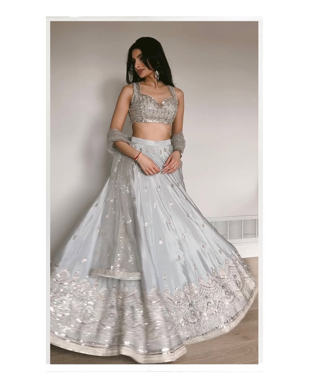 Silver Grey Sequins Embroidered Lehenga Choli with Net Dupatta - Image 5