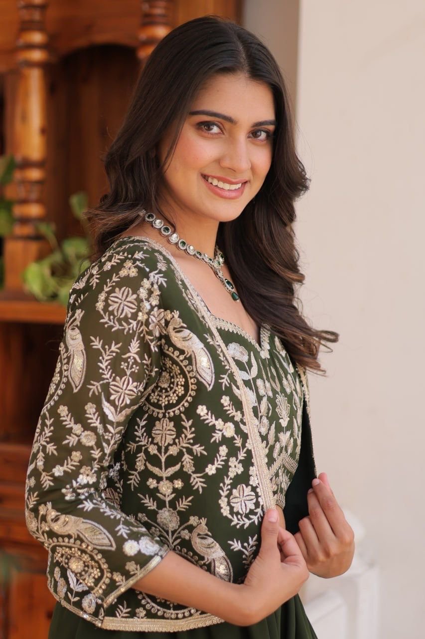 Designer Mehndi Color Koti With Palazzo - Image 6