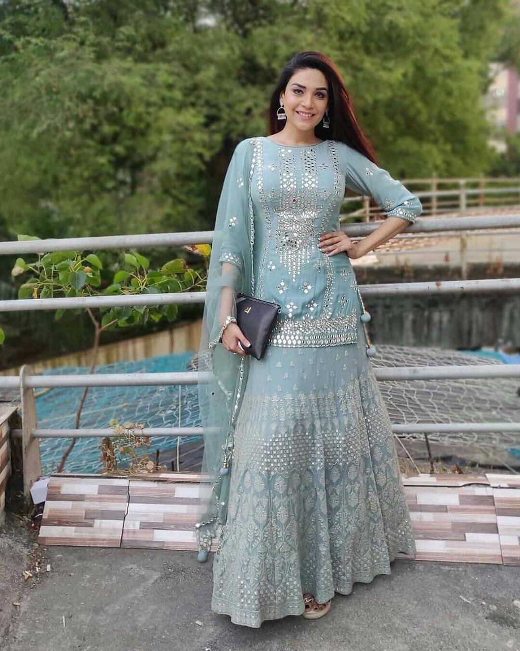 Georgette Rama Color Designer Palazzo Suit - Image 2