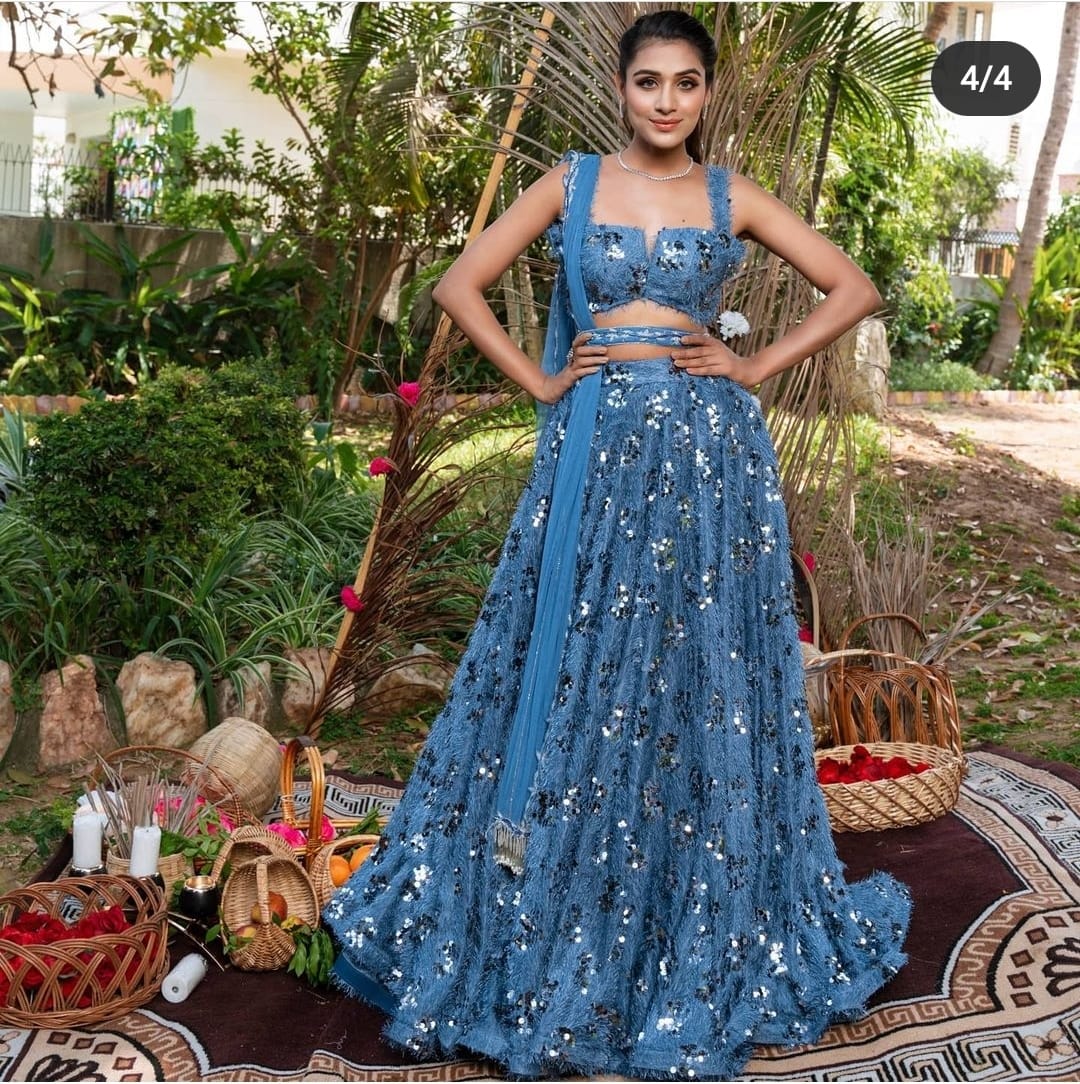 Blue Color Beautiful Sequins Work lehenga Choli - Image 3