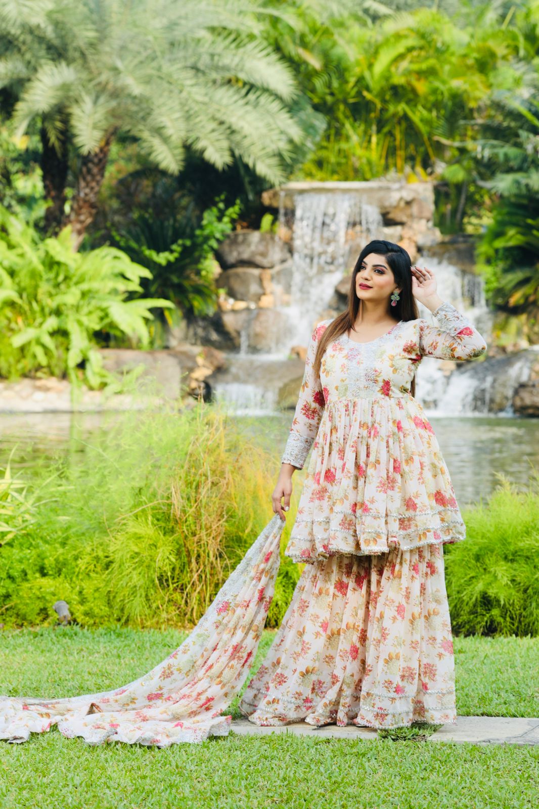 White Color Embroidery With Printed Palazzo Suit - Image 4