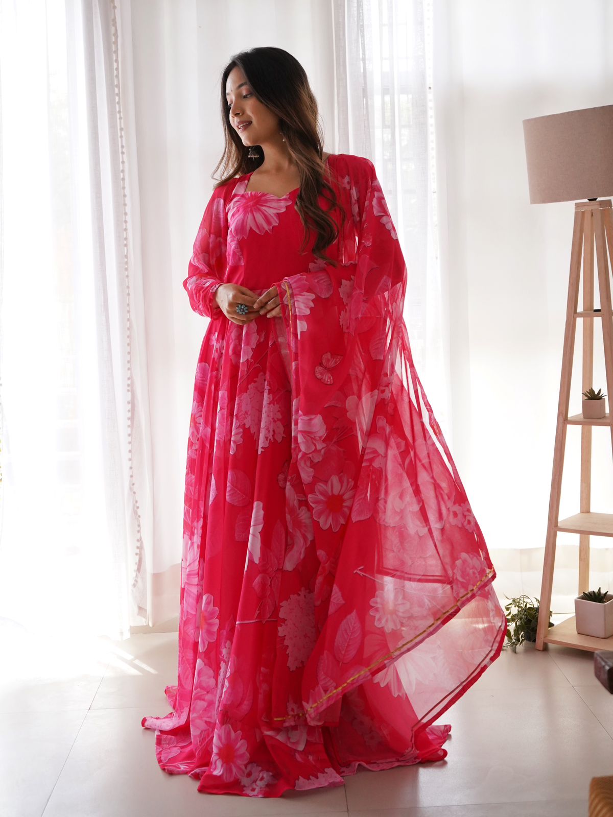 Pink Color Beautiful Digital Print Gown - Image 2