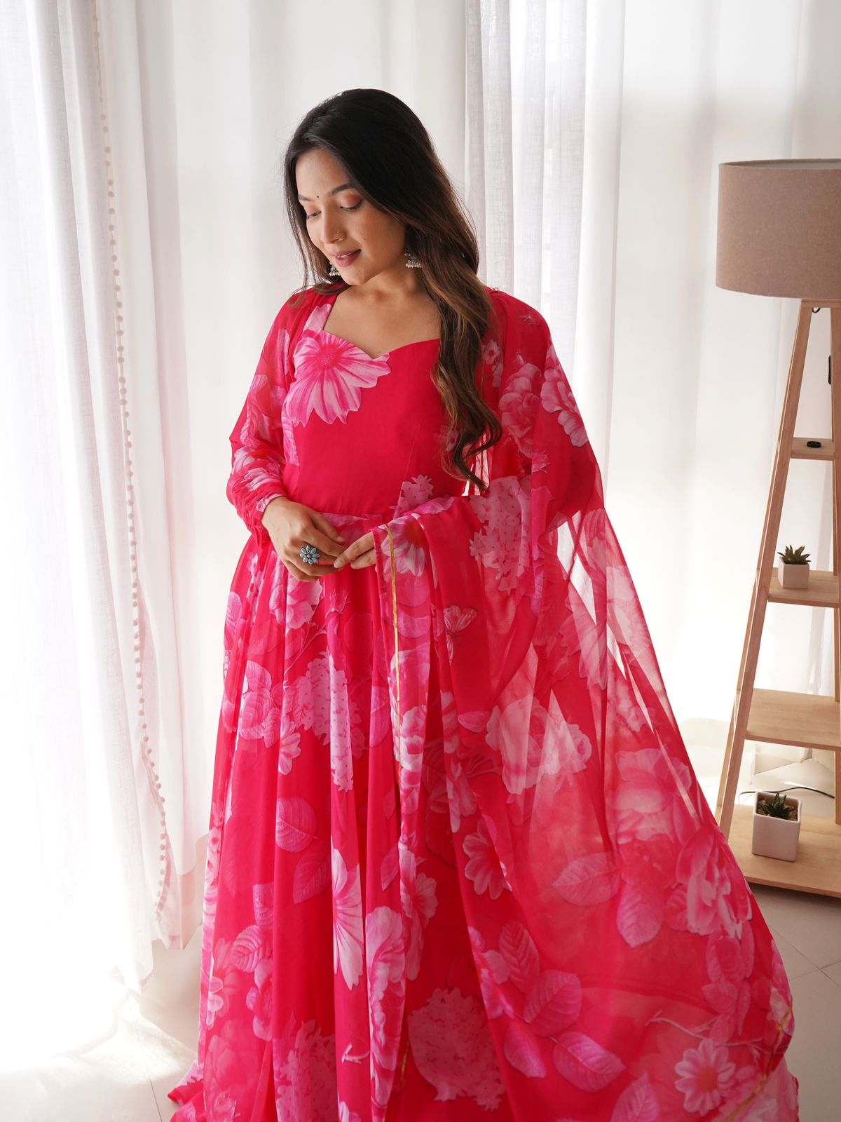 Pink Color Beautiful Digital Print Gown - Image 6