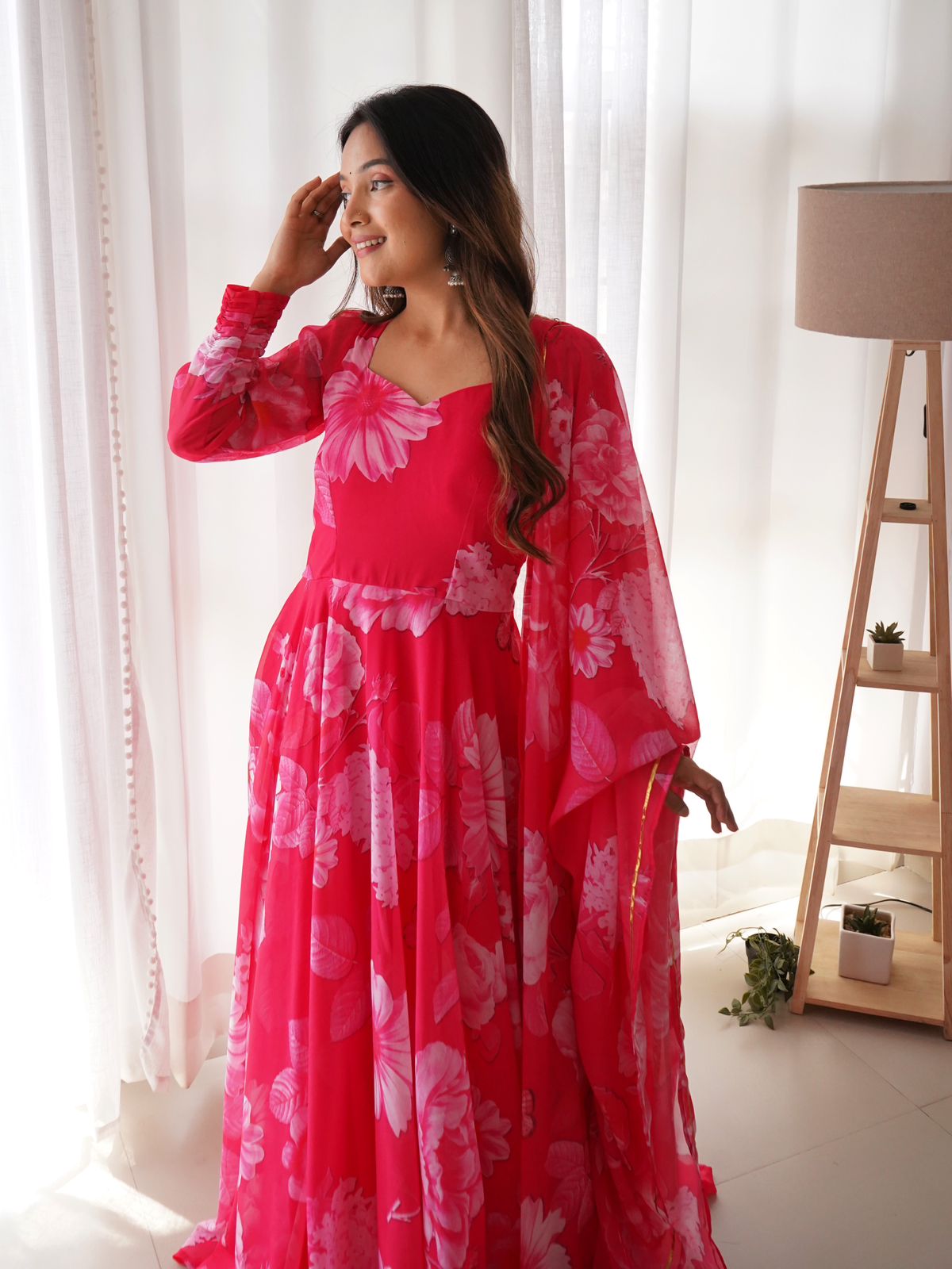 Pink Color Beautiful Digital Print Gown - Image 3
