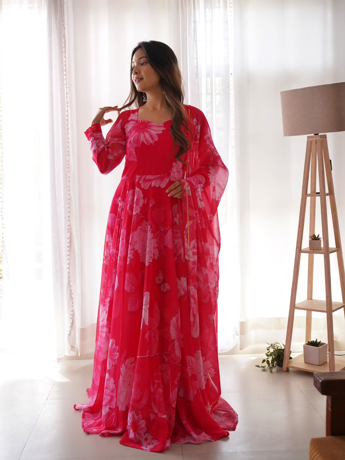 Pink Color Beautiful Digital Print Gown - Image 4