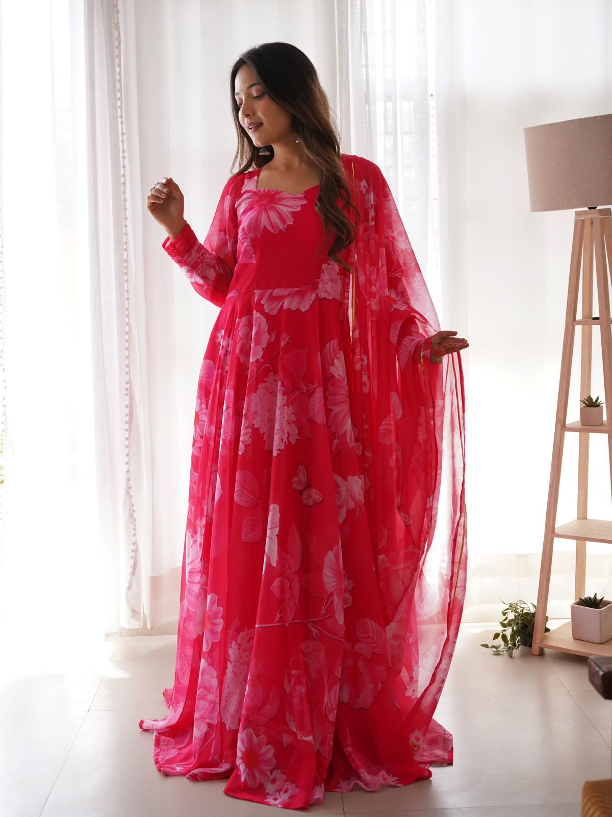 Pink Color Beautiful Digital Print Gown - Image 5