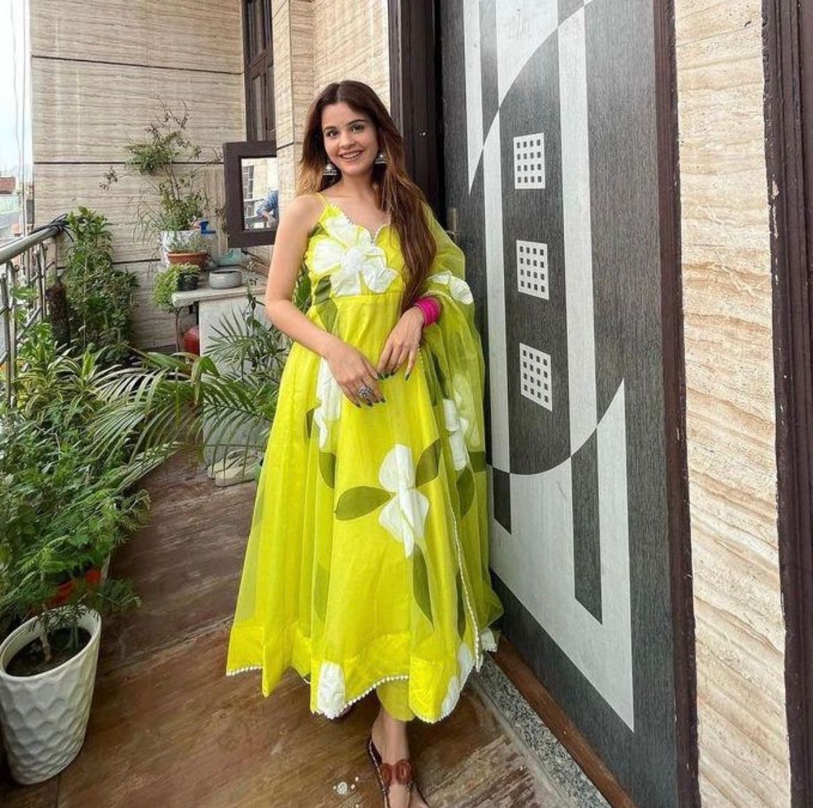 Parrot Green Color Digital Printed Anarkali Gown - Image 3