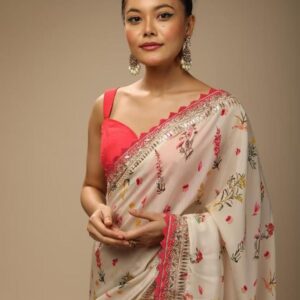 White Color Floral Printed Saree