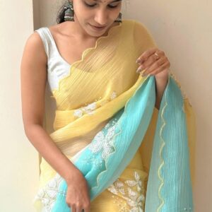 Crush Shimmer Georgette Shaded Saree With Blouse