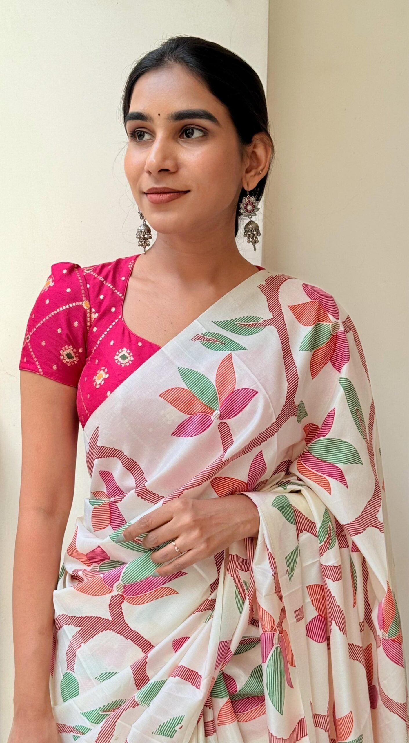 Spanish White Woven Cotton Jamdani Silk Saree