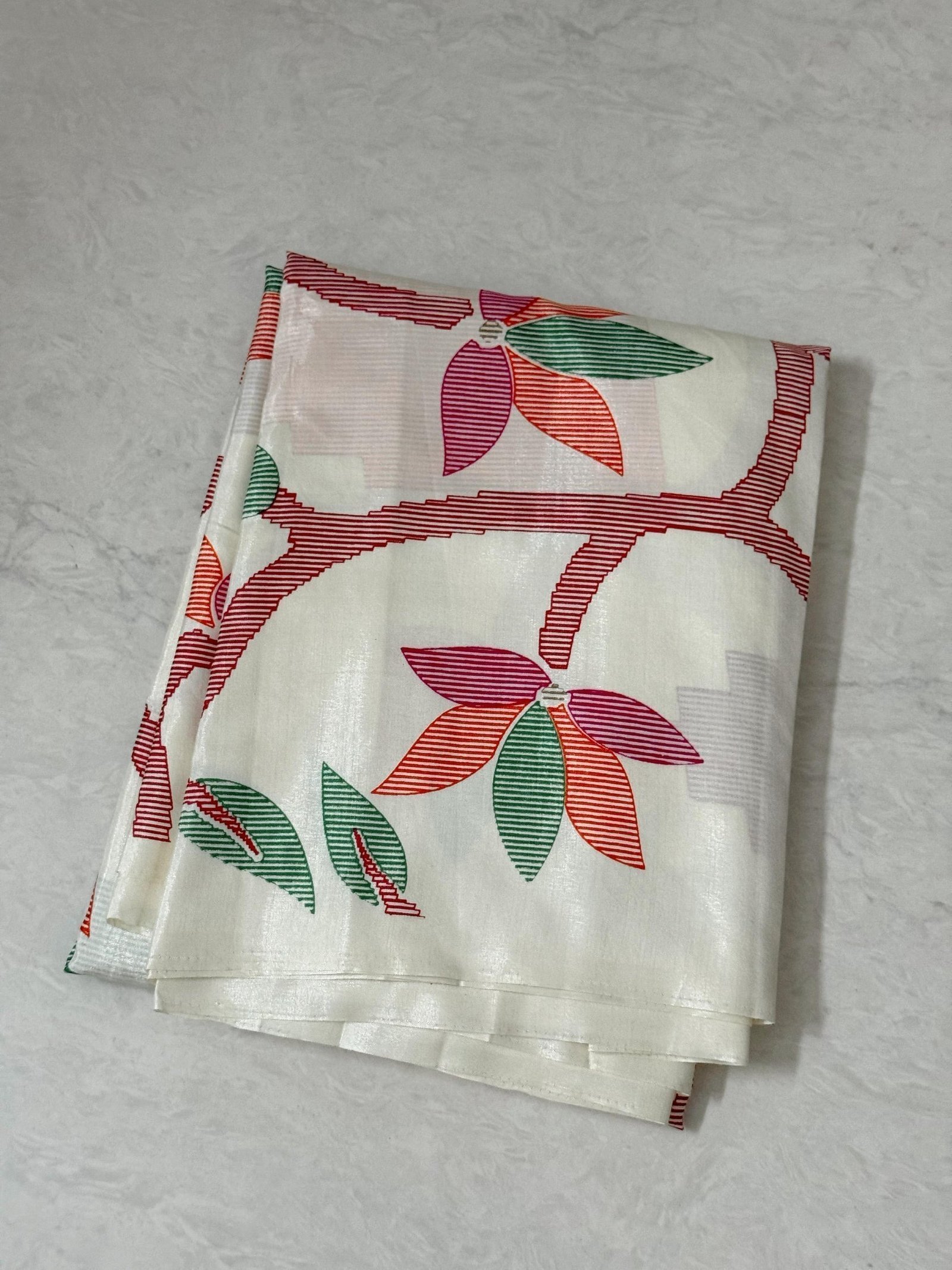 Spanish White Woven Cotton Jamdani Silk Saree - Image 3
