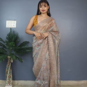 Classy Organza Brown Color Saree