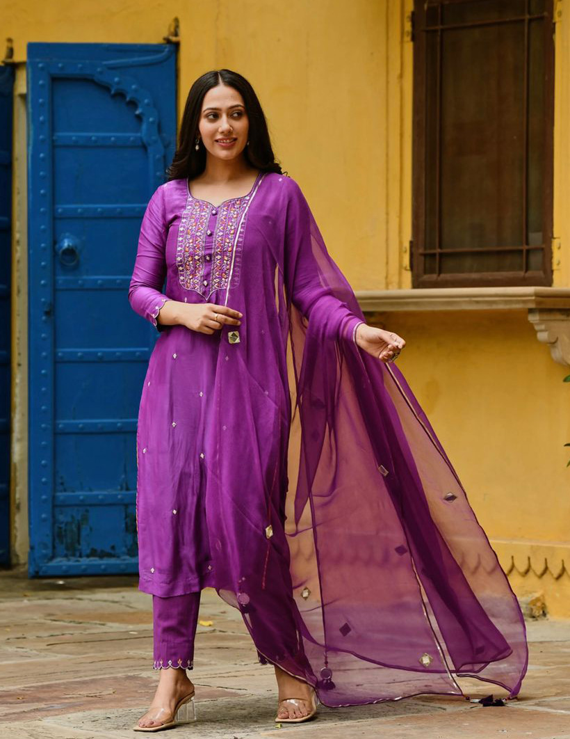 Purple Color Embroidery Work Salwar Suit - Image 2