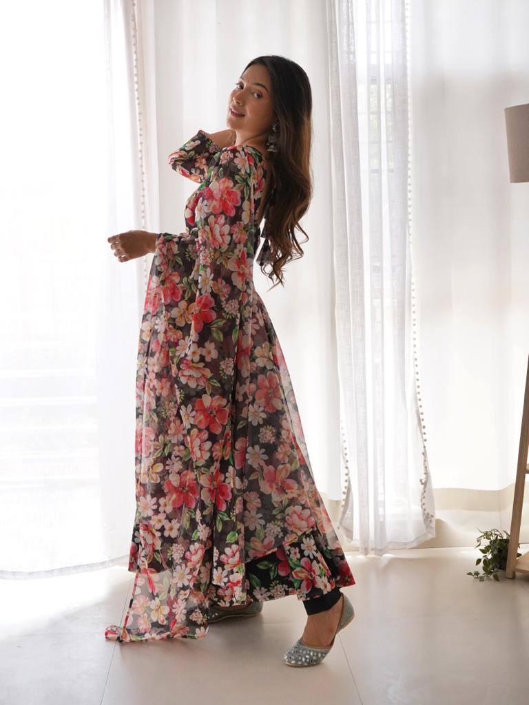 Black Color Beautiful Digital Printed Designer Gown - Image 5