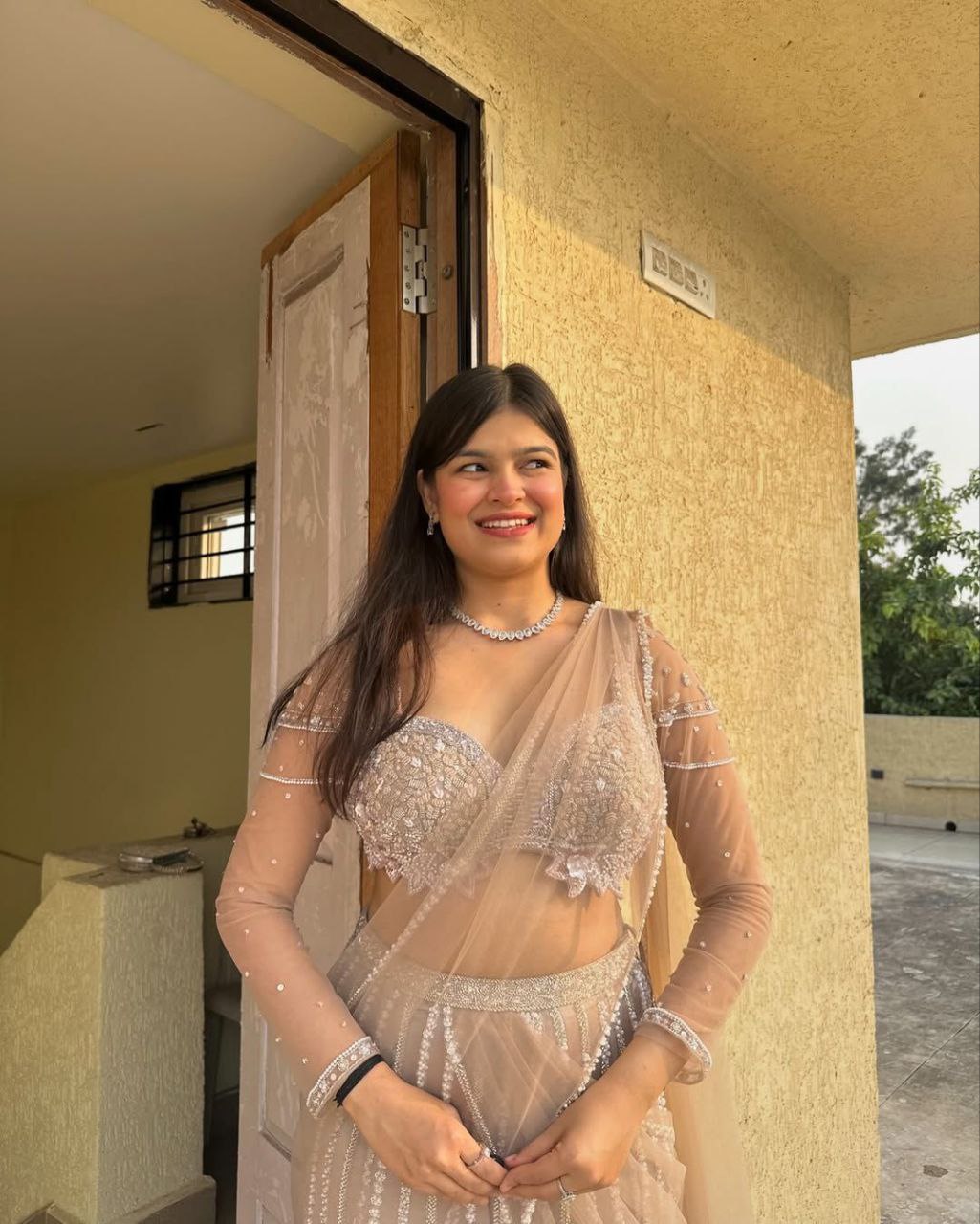 Silver Color Butterfly Net Beautiful Embroidered Lehenga Choli