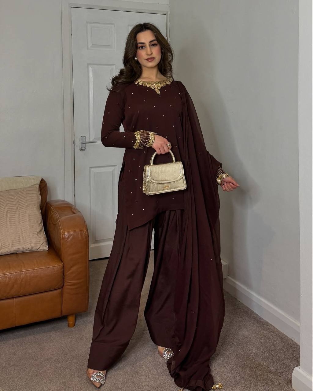 Embroidery Sequence Work Maroon Color Suit