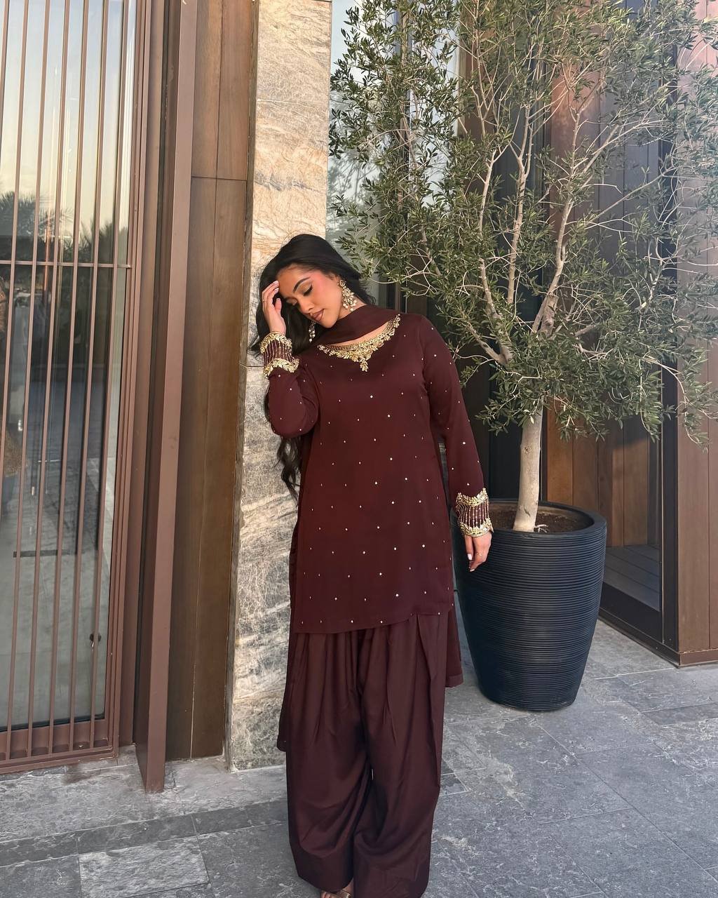 Embroidery Sequence Work Maroon Color Suit - Image 3