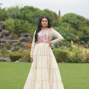 White Color Long Gown With Gota Patti Work