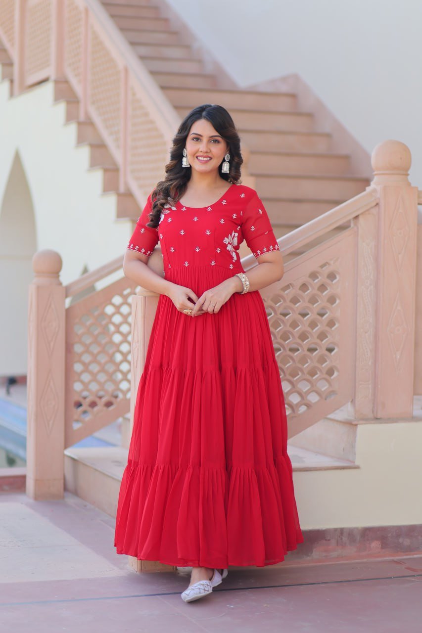 Lovely Red Color Long Gown