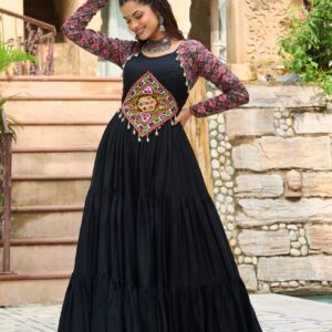 Designer Black Color Multi Work Gown