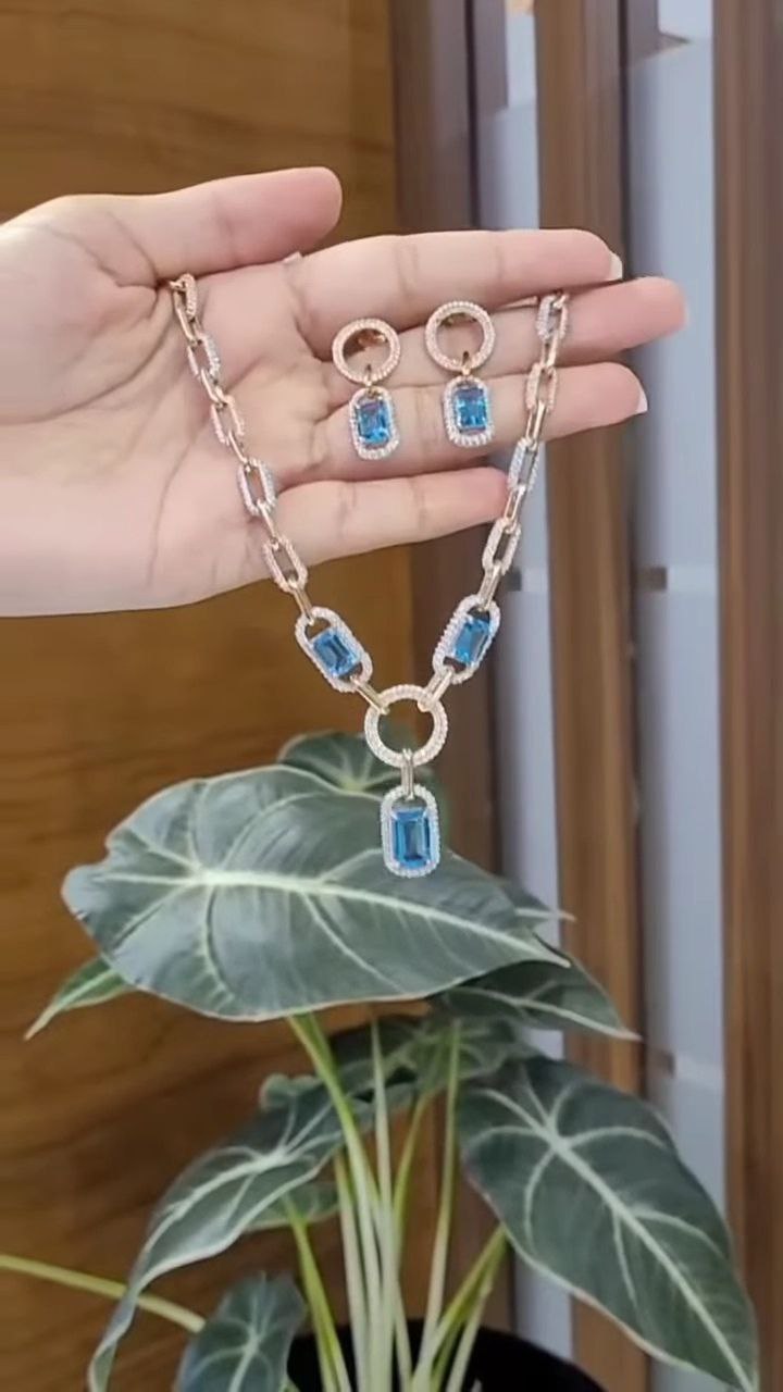 Rose Gold Stone-Studded Designer Necklace Set with Matching Earrings - Image 6