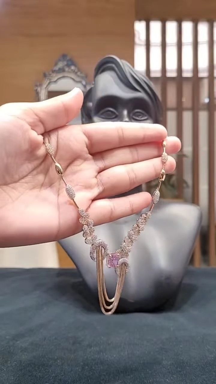 Rose Gold Stone-Studded Designer Necklace Set with Matching Earrings