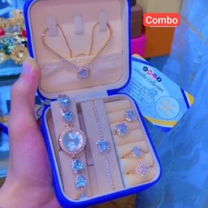 Luxury Rose Gold Jewelry Combo Set with Watch, Necklace & Rings