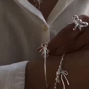 Layered Pearl & Bow Charm Necklace