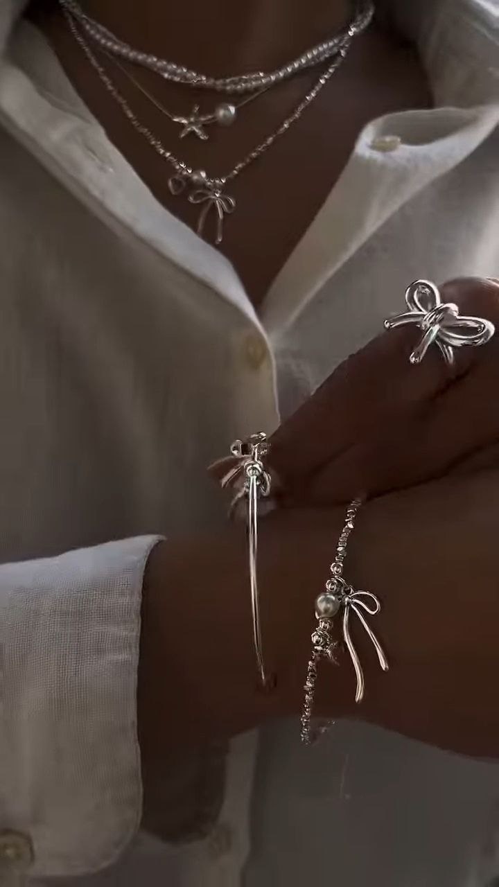 Layered Pearl & Bow Charm Necklace