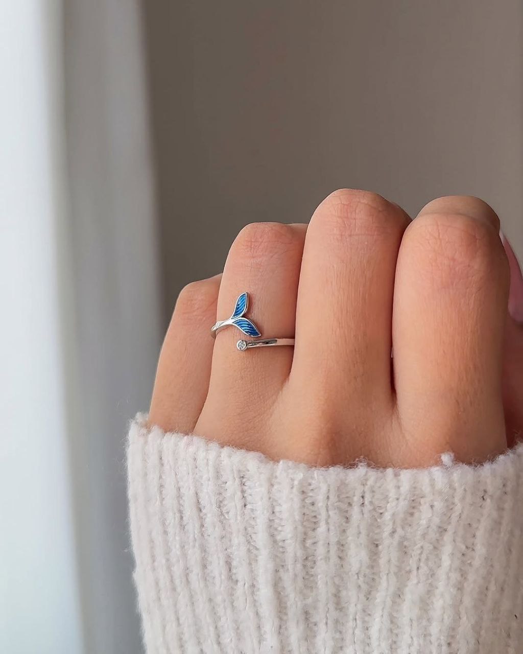 Blue Enamel Mermaid Tail Necklace and Ring Set - Image 2