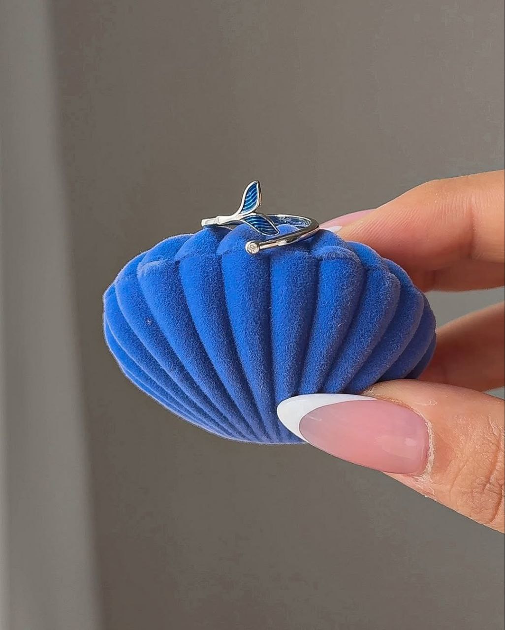 Blue Enamel Mermaid Tail Necklace and Ring Set - Image 3