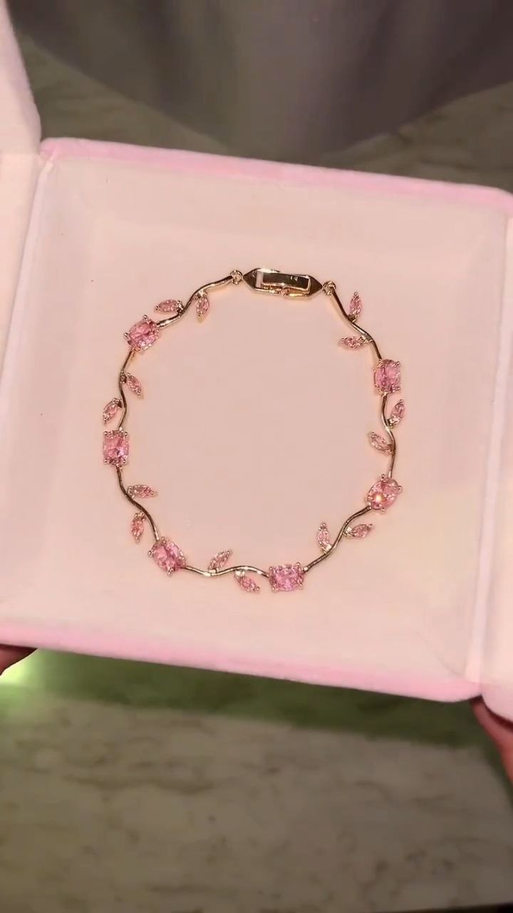 Pink Blossom Crystal Bracelet in Gold Finish - Image 2
