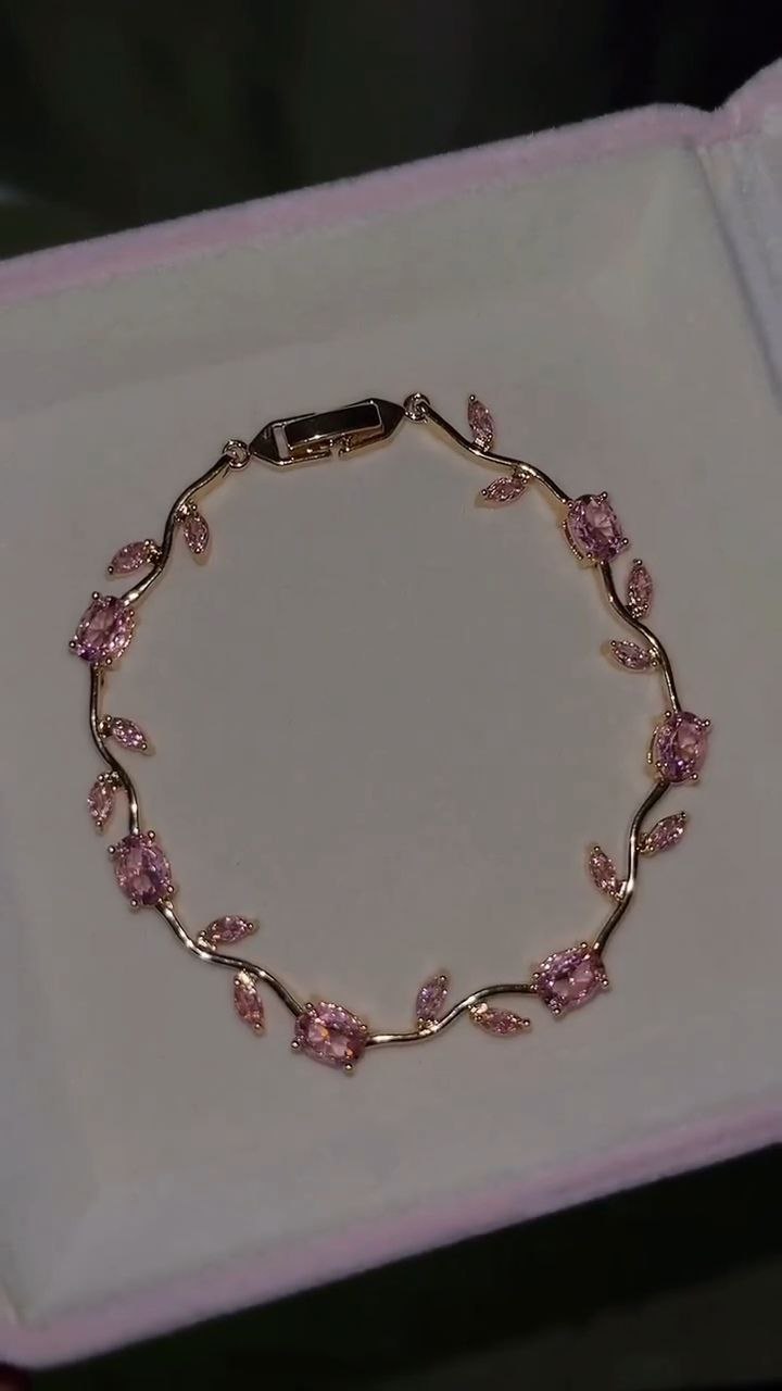 Pink Blossom Crystal Bracelet in Gold Finish - Image 4