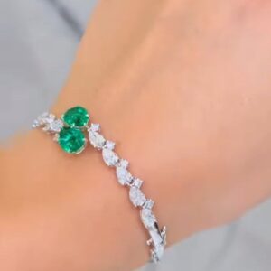 Dual Emerald Oval Stone Diamond-Style Ring SKU:7039