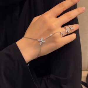 Floral Crystal Hand Harness Ring Bracelet
