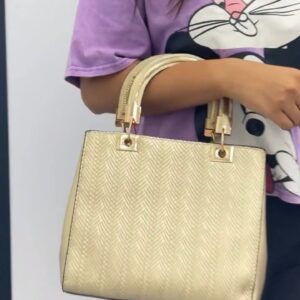 Elegant Gold Textured Handbag with Dual Handles