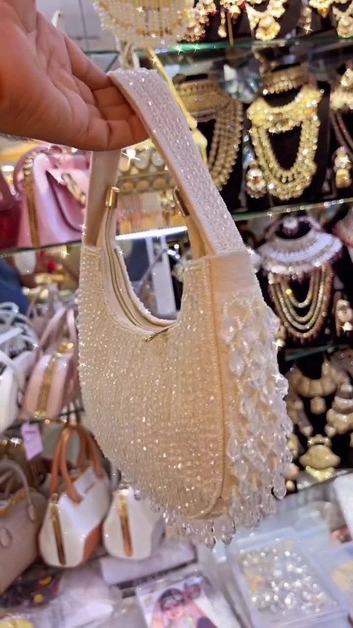 Ivory Beaded Shoulder Bag with Crystal Fringe - Image 3