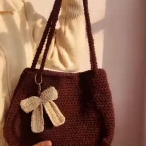 Handcrafted Crochet Shoulder Bag with Bow Charm