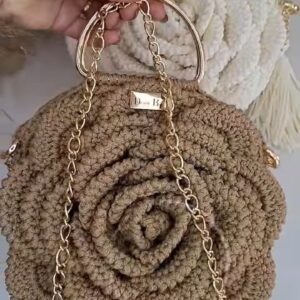 Handcrafted Crochet Rose Top-Handle Bag with Chain Strap