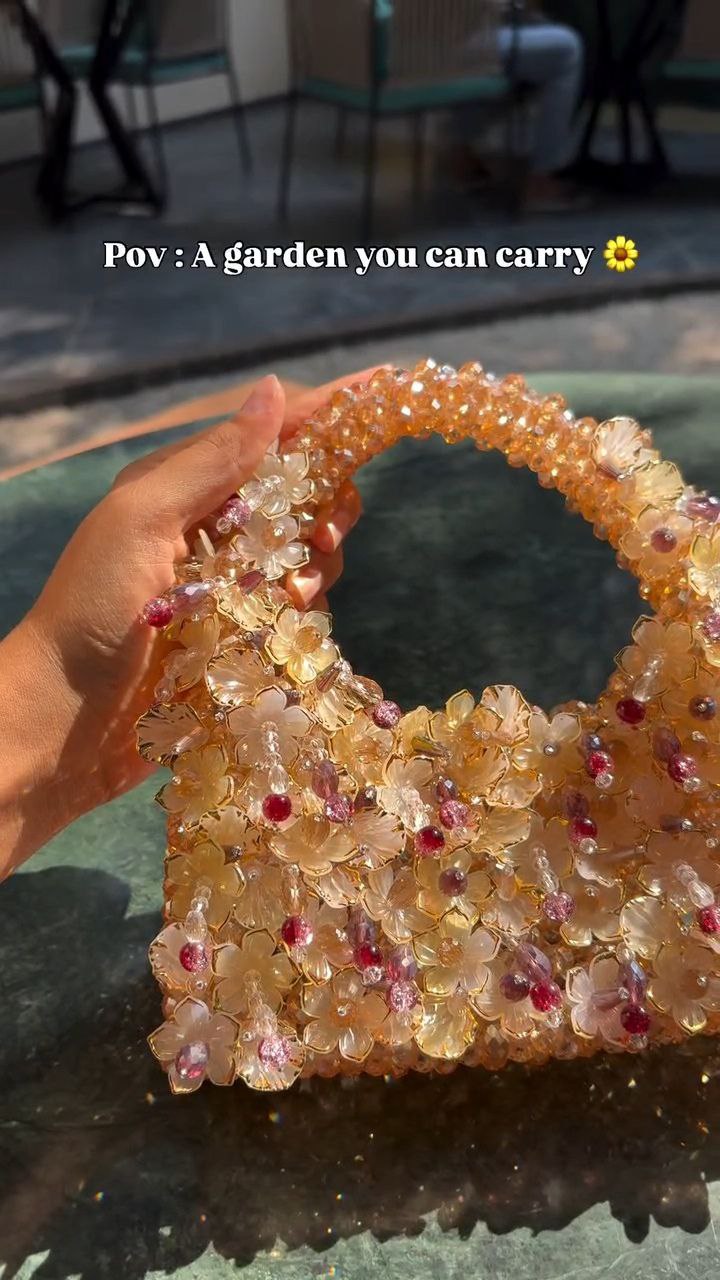 Floral Beaded Mini Handbag with Top Handle - Image 2