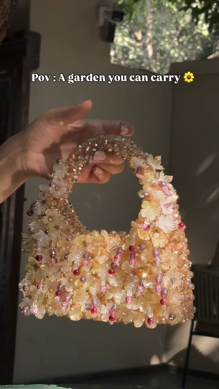 Floral Beaded Mini Handbag with Top Handle - Image 3