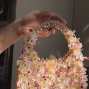 Floral Beaded Mini Handbag with Top Handle
