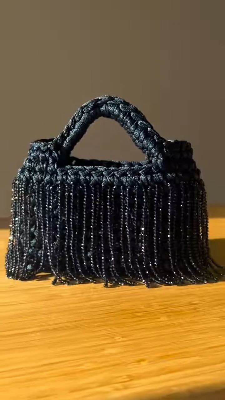 Beaded Fringe Mini Handbag with Braided Handle - Image 2